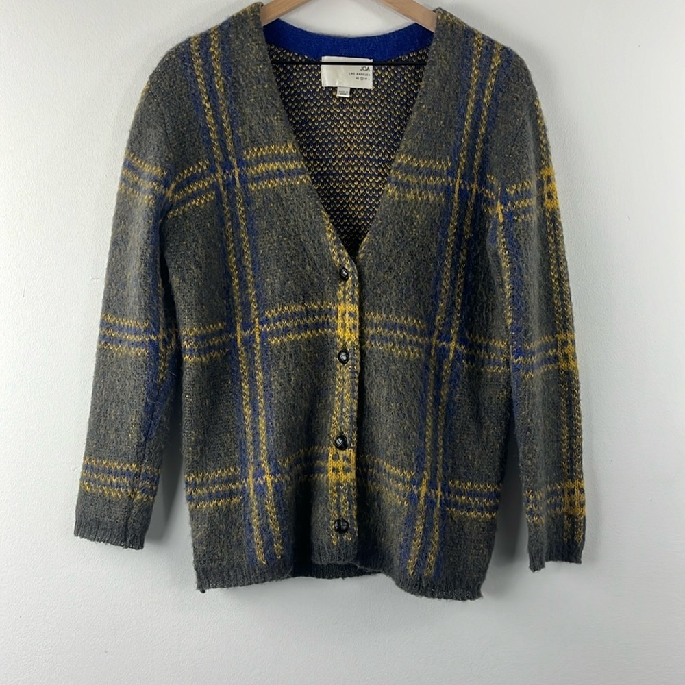 JOA Of Los Angeles Plaid Wool Mohair Blend Academia Cardigan Womens Size S